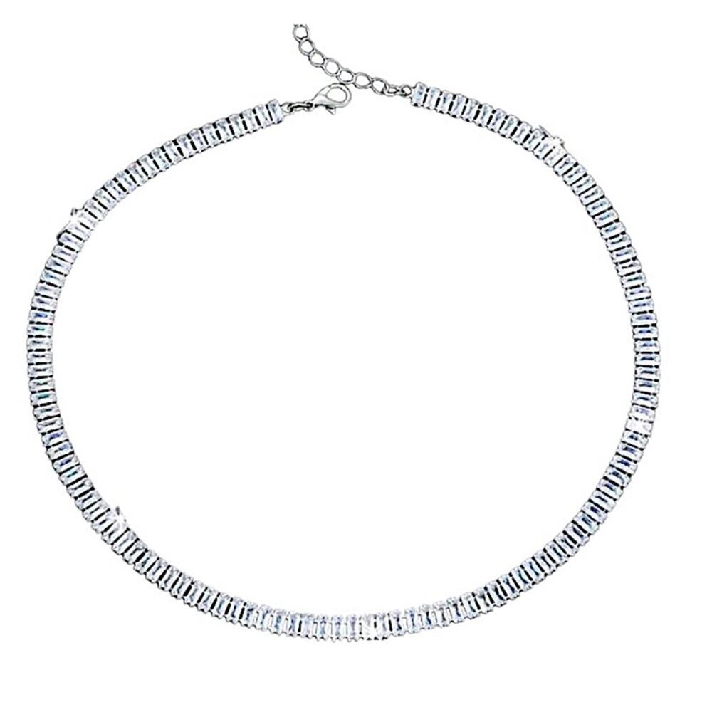 Sterling Silver Diamond Zircoin Rhinestone Choker Measures 18 In. Adjust 16"-18" - Picture 8 of 8